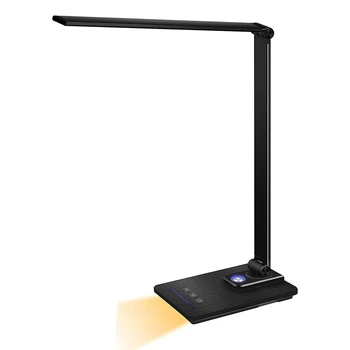 1 бр., 5 цветови режими и 6 нива на яркост, с USB порт за зареждане, светодиодна настолна лампа с регулируема яркост (черен)