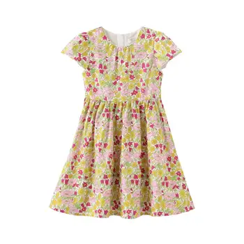 2022 Нова детска пола за момичета, Малко рокля с къс ръкав и цветна кукла на шията, продажба на Едро на детски дрехи AQ5756