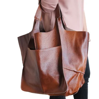 Ежедневни Мека Женска чанта-тоут Голям капацитет, Дизайнерска Луксозна чанта на рамото от изкуствена кожа в ретро стил, големи портмонета за пазаруване