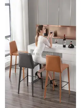 Дизайнерски италиански минималистичен бар стол с кожен гръб креативен модерен бар стол лесен домакински високо столче от твърда кожа