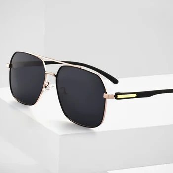 ФЕВРУАРИ 2023, Висококачествени поляризирани Мъжки дизайнерски слънчеви очила в Ретро стил, класически черни квадратни Метални слънчеви очила