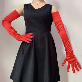 Слънчеви ръкавици 70 см, продълговати Черни Дамски Высокоэластичные Тънки Летни дишащи дамски ръкавици за абитуриентски бал в стил Ретро