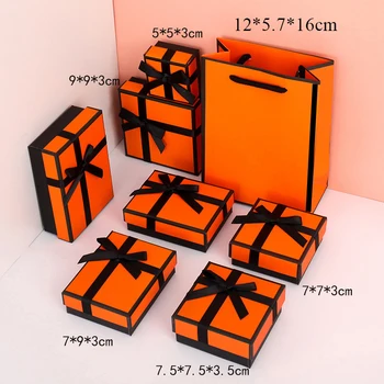 Титуляр бижута Подарък кутия Обеци, Колие, Гривна Ковчег Контейнер за бижута, Опаковане на бижута в Нежно Оранжево папийонка