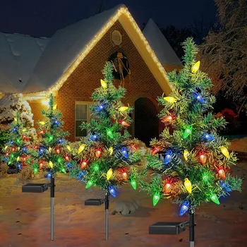 Коледно дърво, led слънчева светлина, улични слънчеви градински фенери, Коледна парти, Коледен декор, водоустойчива лампа за косене на трева, двор, озеленяване
