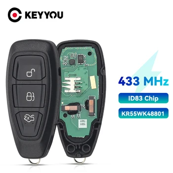 KEYYOU 433/434 Mhz 4D63 ID83 80-битов чип KR55WK48801 за дистанционно на ключа на автомобила Ford Focus C-Max, Kuga, Mondeo Fiesta B-Max