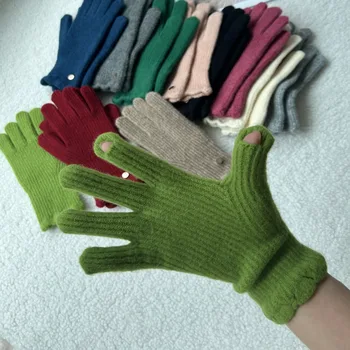 Обикновена вълнени плетени калъф за ръкавици, модни студената топли ръкавици с пълна с пръст, Вълнени дамски ръкавици за плетене на една кука, Зимни