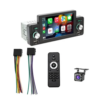 5-Инчов Автомобилна стерео система на един Din, Безжичен CarPlay Android с автоматична огледално връзка, Сензорно радио, резервна камера, Bluetooth, USB FM