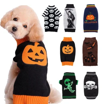 Пуловер за кучета и котки на Хелоуин, Тиква Скелет, костюм за домашни любимци на Хелоуин за малки средни и големи кучета, Празнични джъмпери за кученца, Съоръжения