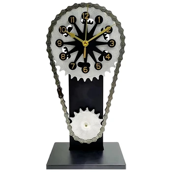 Въртящи се шестеренчатые часовници Творческа обстановка Настолни часовници в стил steampunk с движещи се шестеренками (черен)