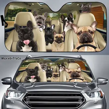Сенника за кола с френски булдог, на Предното стъкло с френски булдог, козирка за семейство кучета, автоаксесоари за френски булдог, Френски булдог