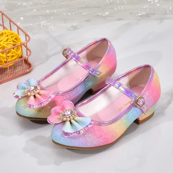 Детски обувки; Обувки Мери Джейн за момичета с кръгла пръсти; Кожени обувки на Принцесата за момичета; Танцови обувки на Принцесата с декорация във формата на кристали с висок ток;