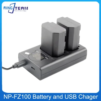 NP-FZ100 NP FZ100 литиево-йонна Батерия с LCD дисплей, Двойно зарядно устройство от USB за Sony Alpha 9 A9 9R A9R 9S A9S A7RIII A7RIV A7R3 7RM3 A7m3 A6600