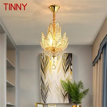 Полилей от калай, злато, Модерен, креативен окачен лампа с кристали Лотос, домашен led лампа за украса