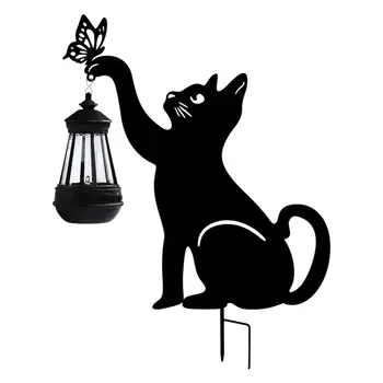 55 см Слънчеви Градински Фенери, Статуетка черна котка, Здрава, удобна за монтаж, енергийна ефективност, чаровна за декорация на двор