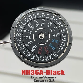 Японски NH36A Англо-испански Диск на Версия 3.8, черно-бяло колелото на датата, Оригинален автоматичен механичен механизъм, Модифицирани детайли NH36
