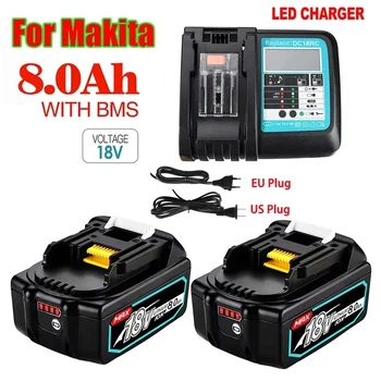 100% Оригинална Батерия 18V Makita 8000mAh За Електроинструменти Makita С led литиево-йонна батерия Заместител на LXT BL1860B BL1860 BL1850