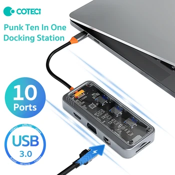 Пънк-десет в една док-станция Type C хъб USB C-HDMI-съвместим RJ-45 SD карти PD 100 Вата Зарядно Устройство, USB 3.0 ХЪБ За MacBook Pro