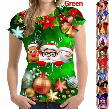 Забавна коледна тениска с 3D принтом, мъжки/дамски Унисекс, модни и ежедневни тениска с кръгло деколте, Женски Коледни тениски Оверсайз
