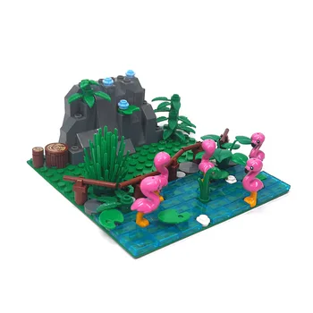 Zoo MOC Джунглата Фламинго Ферма Сцена Строителни Блокове на Част от Животните Тухли Играчки Пасища Съвместими С LEGO