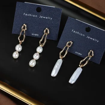 Обеци с пискюли от барок перли, дамски бижута, Елегантни Нередовни обици от естествени перли в стил барок, Корейската мода