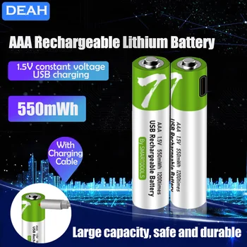 1,5 550 МВтч AAA USB Акумулаторна литиево-йонна батерия за електрически играчки, дистанционно управление с Безжична мишка Литиева USB батерия + USB кабел