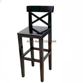 Прост бар стол от масивно дърво, висока табуретка, бар стол в стил ретро, домашен бар стол с облегалка, бар стол, стол за рецепцията