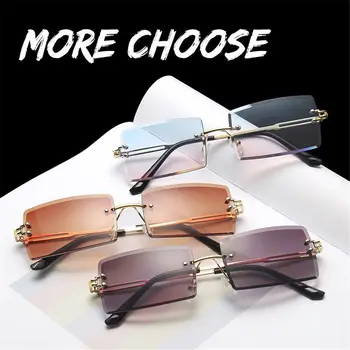 Модни Слънчеви очила без рамки, Женски 2020, Модни Малки Правоъгълни Слънчеви Очила За Пътуване, UV400 Нюанси за Мъже и Жени, Очила