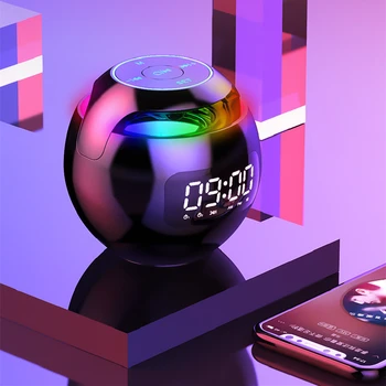 Hifi Цветна светлинна топка, Тенис на Безжична слушалка Bluetooth 5.0 с часовник, FM радио, порт за карта памет, мини Преносим Бял Черен Розов