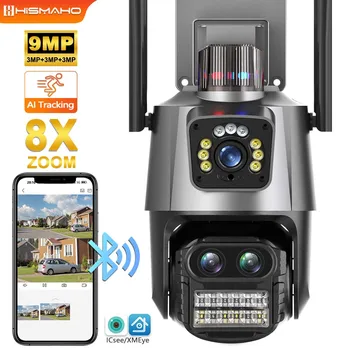 9-Мегапикселова Трехобъективная WiFi Камера с два Екрана Външна 6-Мегапикселова PTZ Защита на Сигурността на Свързване на Bluetooth Видеонаблюдение AI Проследяване