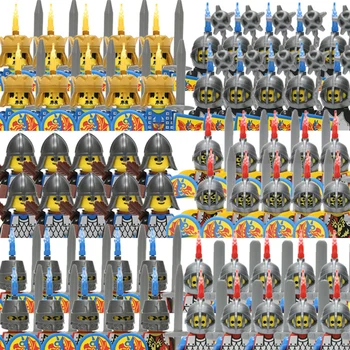 Средновековни военни фигури на войници, комплекти, Замък, Тевтонские рицари, Римските войници, Градивни елементи, Оръжие, Меч, Щит, Тухли, играчки