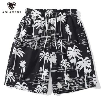 Хавайски шорти в стил хип-хоп с графичен принтом кокосова палма за мъже, извънгабаритни прави панталони с дължина до коляното, Модерни плажни шорти с завязками