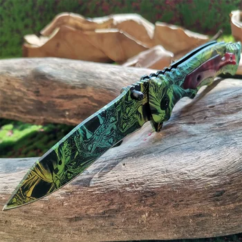 Сгъваем нож Jungle Paint -Остър нож 7Cr13, дръжка от алуминий и смола-За улица, къмпинг, EDC