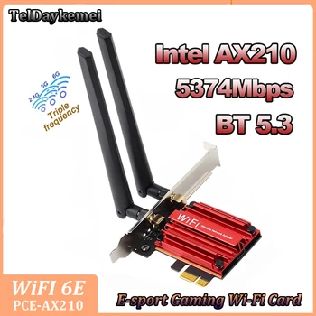 WIFI 6E Bluetooth 5,3 Intel AX210 PCIE WiFi Адаптер 5374 Mbit/три-бандов Безжичен WiFi 6 Мрежова карта, Windows 10 11Для PC