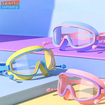 Детски очила за плуване за момичета и момчета в голяма рамка, водоустойчив, фарове за мъгла, HD прозрачни, за студенти, детски очила за плуване с затычкой за уши