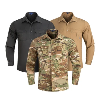 Мъжки бързосъхнеща тактическа риза с дълъг ръкав, Ризи за катерене, Мъжки бързосъхнеща тениска за Лов и риболов, Бойни военна риза, Армията облекло