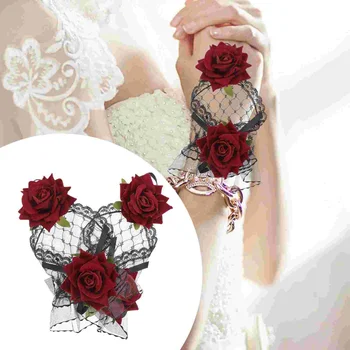 2 Предмета, Розови ръкавици, сватбен декор, гривна с цветя за Шаферките, Кратък Аксесоар, Дантела, Мис Ръка