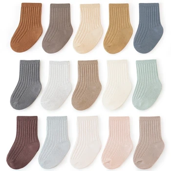 5 чифта дълги чорапи до средата на прасците за малки момчета и момичета, памучни дишаща, меки детски чорапи на райета, чорапи за детски училищни униформи, гамаши