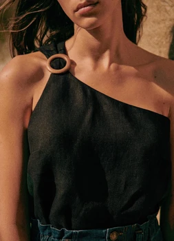 Секси Жена на Майк с едно рамо, Асиметрична пръстен, Риза без ръкави, с наклонена рамо, Топ 2023, нови дрехи