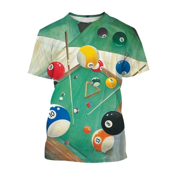Уличната мода 2023, Спортен Билярд, мъжки тениски с 3D принтом, горещо Лято, Върхове с кръгло деколте и къс ръкав