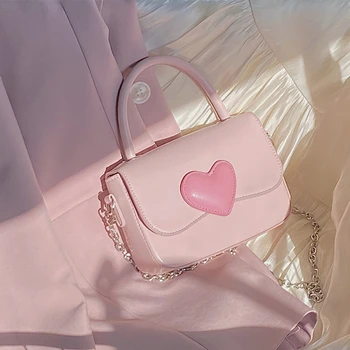 2023, Малка квадратна чанта на рамото с розово Сърце, Дамски чанти-тоут, Дамски чанти-незабавни посланици с горната дръжка на веригата
