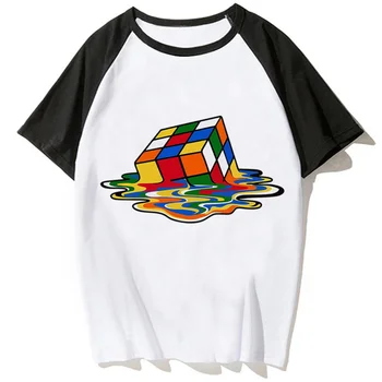 Топ с Куб на Рубик, дамски тениски с комиксами в стил харадзюку, с шарени дрехи за момичета 2000-те години