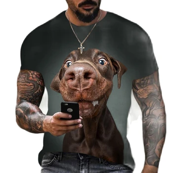 Мъжка тениска с 3D-принтом лабрадор, ежедневни риза с къси ръкави и животните принтом, голяма, евтин, лято 2023