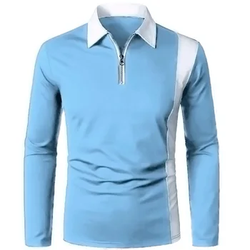 Мъжки модни поло риза с дълъг ръкав в два цвята налита на бой мъжки дрехи