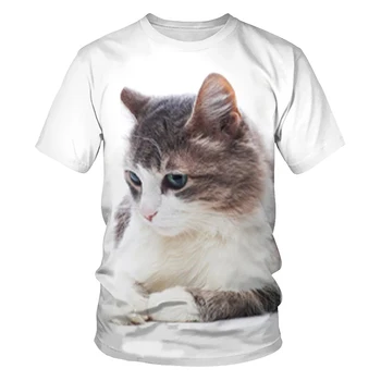 Скъпа лятна тениска с домашен котка 2023, тениски с графичен дизайн, тениски y2k, мека тениска с кръгло деколте, потник с 3D принтом, тениска оверсайз