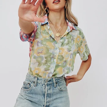 Елегантни дамски летни блузи, модни нови ежедневни дамски блузи 2022, тениска с флорални принтом, дамска блуза, с къс ръкав, тениски XL