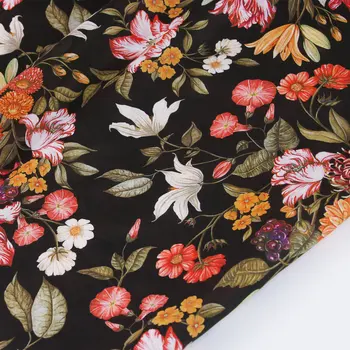 черни цветя Либърти Лондон памук принт на поръчка материал дигитален печат на плат за рокли
