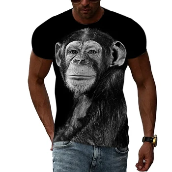 Лятна забавна тениска с маймунката в стил хип-хоп, Ежедневни алтернативна мода Мъжка тениска с 3D принтом, trend Класически свободен топ с кръгло деколте