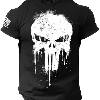 Мъжка тениска за мъже с 3D Принтом, Военно-Патриотическая Тениска с изображение на Череп, Оверсайз, Спортни дрехи с къс ръкав, Мъжки Дрехи, Блузи, Тениски