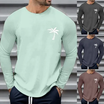 Мъжко есенно-зимни модни тениска с кръгло деколте и дълги ръкави в стил Ретро, риза за Фитнес, Безплатен Уличен Пуловер