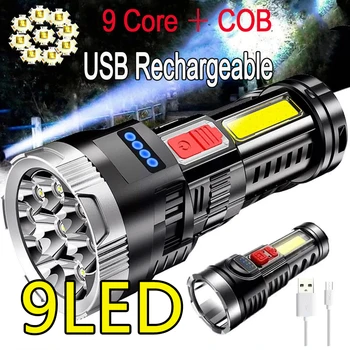 9-Ядрен супер Ярки led фенерче COB Открит Преносим USB Акумулаторна Силна светлина на Далечни разстояния Водоустойчив Походный лампа за Къмпинг